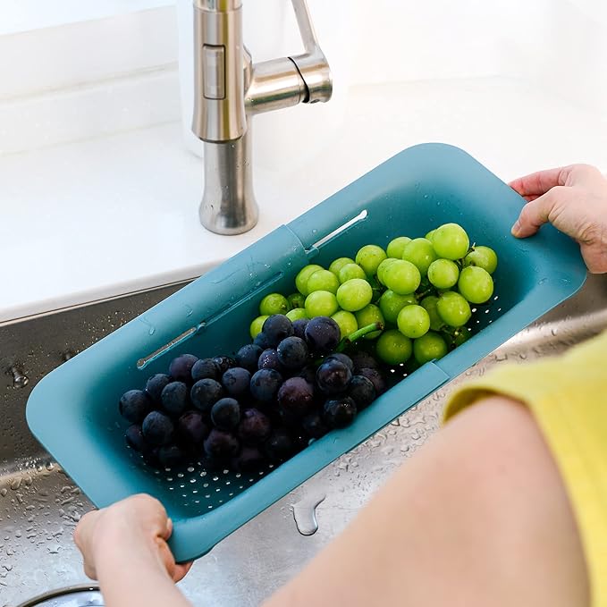 BLUE GINKGO Over the Sink Colander Strainer Basket - Wash Vegetables and Fruits, Drain Cooked Pasta and Dry Dishes - Extendable - New Home Kitchen Essentials (Green, 2 Pack) - Image 7