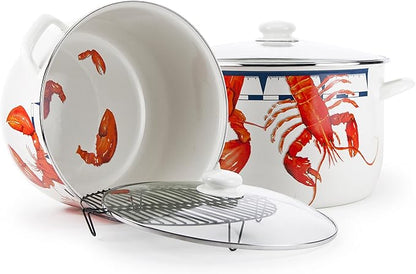 Golden Rabbit Enamelware Soup or Stock Pot, 18 quart, Lobster