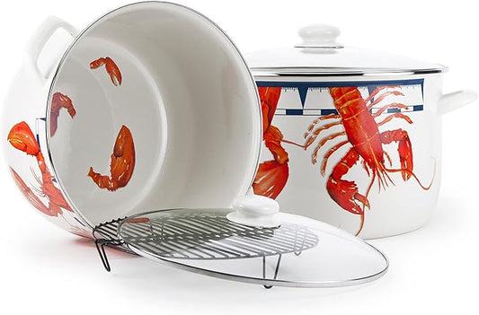 Golden Rabbit Enamelware Soup or Stock Pot, 18 quart, Lobster