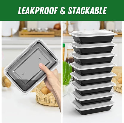 50 Pack (100-Piece) 32 oz Meal Prep Containers Reusable with Easy Open Lids, Sturdy Leakproof Food Safe, Microwave Freezer Dishwasher Safe, To Go Take Out Plastic Food Storage Pans with Lids, Black - Image 4