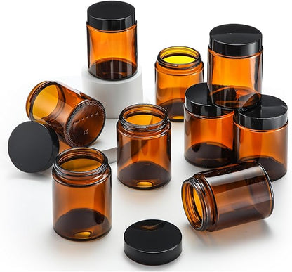 Domensi 48 Pcs Bulk 6oz Glass Jars with Lids Leakproof Round Airtight Empty Cosmetic Jars with Inner Liners Lid for Storing Lotions Spices Ointments Food Storage (Amber)