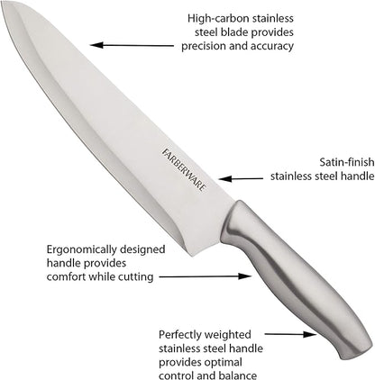 Farberware 15-Piece Stamped Stainless Steel Knife Block Set, High-Carbon Stainless Steel Kitchen Knife Set with Ergonomic Handles, Razor-Sharp Knives with Wood Block, 15-Piece Set, Graphite - Image 7