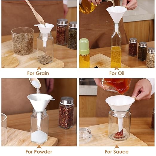 4 PCS Plastic Kitchen Funnel Set with Clean Brush, Food Grade Funnel for Kitchen Use Filling Bottles, Liquid, Protein Powder, Multifunctional Funnels for Cooking, Lab and Automotive Use - Image 7