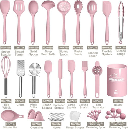 Silicone Cooking Kitchen Utensil Set, AIKKIL 43 Pcs Pink Cooking Utensils Set, Turner, Tongs, Spoon, Spatula, Kitchen Gadgets Tools Set For Nonstick Cookware, Heat Resistant (Dishwasher, BPA Free) - Image 2