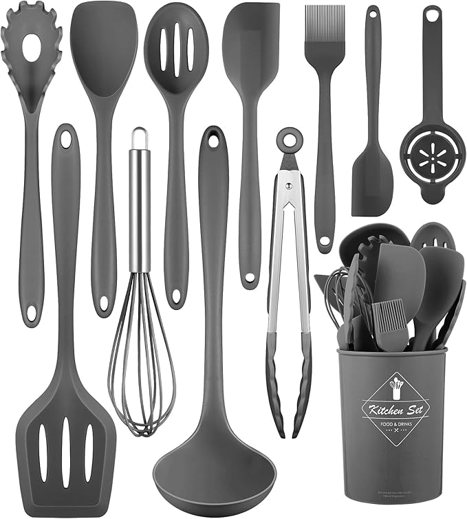 Kitchen Utensils Set-12 Pieces Silicone Cooking Utensils Set (Dishwasher Safe) 392°F Heat Resistant Spatula Set, Nonstick Cookware by Pranski