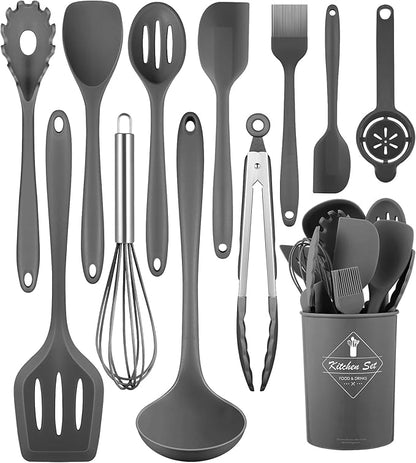 Kitchen Utensils Set-12 Pieces Silicone Cooking Utensils Set (Dishwasher Safe) 392°F Heat Resistant Spatula Set, Nonstick Cookware by Pranski