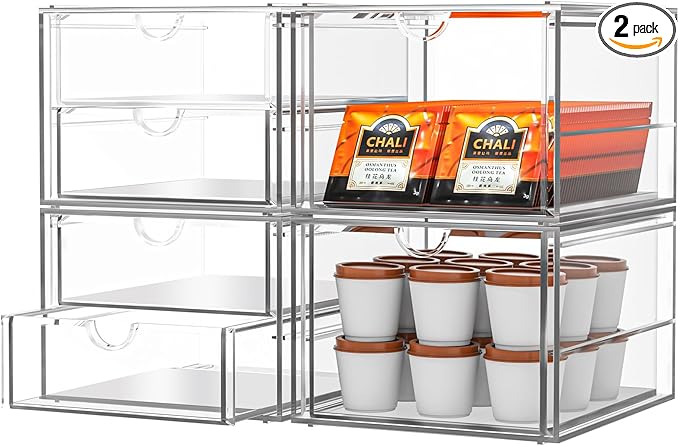 caktraie Acrylic Makeup Organizer, 4 Pack Drawer Organizer - Transparent Desktop Storage for Cosmetics, Office Supplies & More - Clear Organizers for Home & Office Use by shoeboxesanddeskorganizers