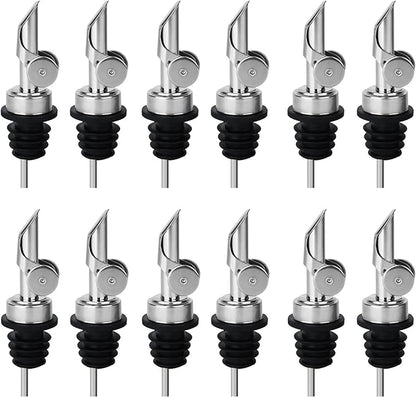 12PCS Weighted Liquor Bottle Pourers, Auto Flip Olive Oil Spout, Stainless Steel Olive Oil Dispenser Spout, Alcohol Pourer Spouts, Liquor Pourers for Suitable About 3/4" Bottle Mouth