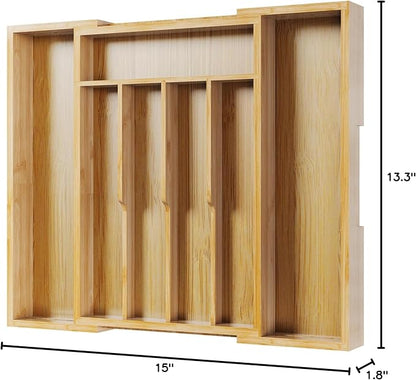 Kitsure Silverware Organizer - Expandable Bamboo Kitchen Drawer Organizer for Cooking Utensils and Cutlery, Sturdy & Thickened Kitchen Organizers and Storage Solution, Medium, Natural - Image 3