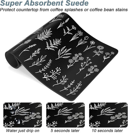 Rnivvi Coffee Mat, 12" x 19" Cute Coffee Bar Mats for Espresso Machine Station Accessories and Organizer, Hide Stain Rubber Backed Absorbent Dish Drying Pad for Kitchen Counter, Black White Leaves - Image 3