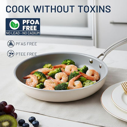 Kikcoin Non Stick Frying Pans, 3 Pack Ceramic Frying Pan for Cooking, 8+9.5+11 Inch Omelette Pans Set with Stay Cool Handle, Induction Ready, Free of PFAS PFOA PTFE, Oven/Dishwasher Safe - Image 3