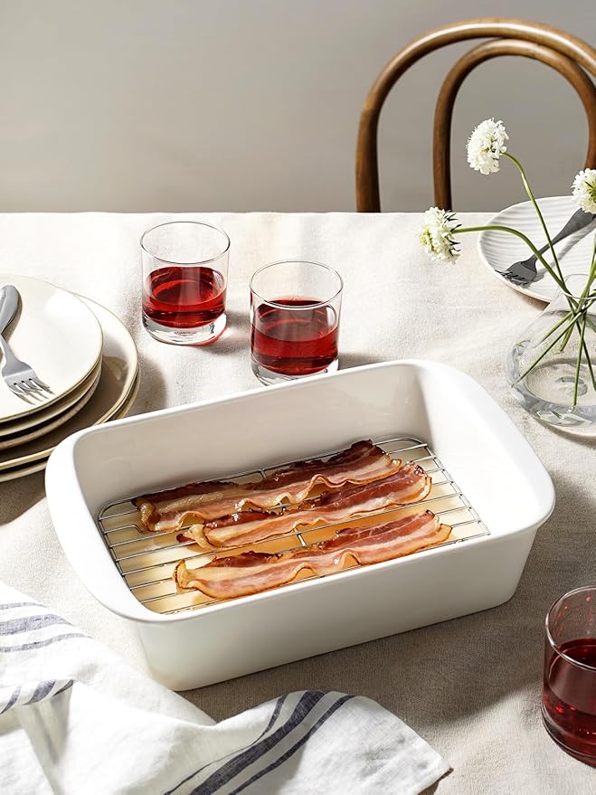 LE TAUCI Deep Casserole Dishes for Oven, 13.7”x9.6” Ceramic Baking Dish Set with Roasting Racks, Large Lasagna Pans with Handles, Rectangular Bakeware as Gift for Mom, White (4.6QT/3.0QT/1.6QT), Set of 3 - Image 5