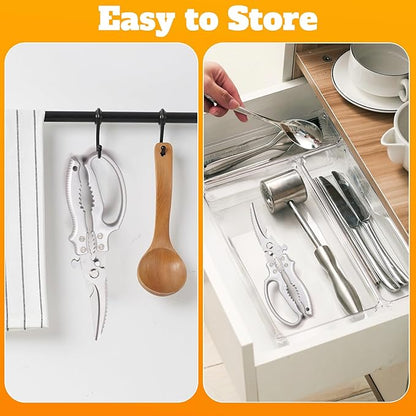 Heavy Duty Kitchen Scissors, Poultry Shears for Meat, Chicken, Bone, Turkey, Fish. Multi-Purpose Kitchen Shears With Anti-Slip Handle, Spring Loaded, Dishwasher Safe