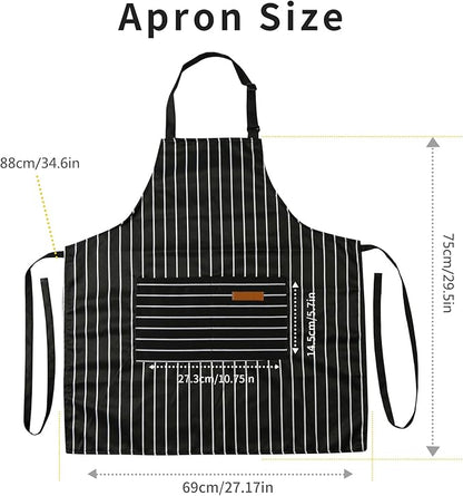 Tosewever 2 Pieces Kitchen Cooking Aprons, Cotton Polyester Blend Adjustable Bib Aprons with 2 Pockets for Women Men Chef Chef (Black/Brown Stripes, 2)
