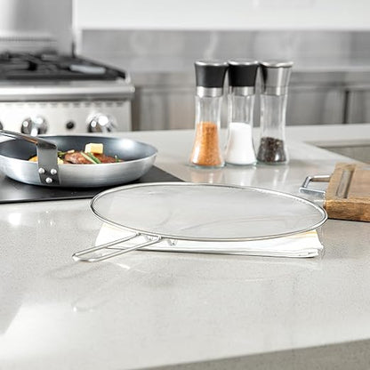 Restaurantware Splatter Screen 1 Count 13" Fine Mesh Cover Stainless Steel Splatter Guard with Resting Feet Cooking Protector for Frying Pan, Cooking Pots, Saute, Grease and Oil, Kitchen Tool