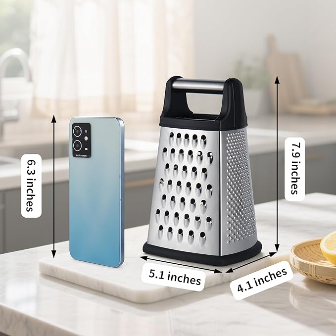 Kaishun Professional Cheese Grater, 4-Sided Stainless Steel Box Grater, Food Shredder for Cheese, Parmesan, Vegetable, Black - Image 4