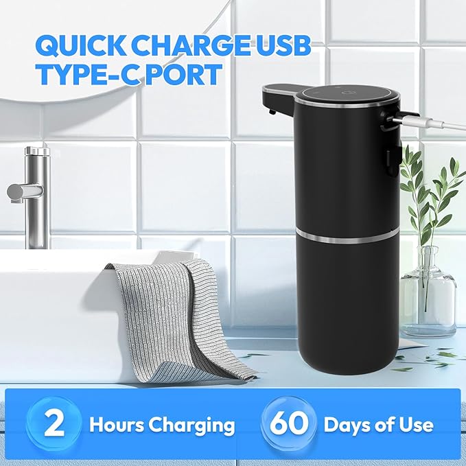 2 Pack Automatic Soap Dispenser Touchless,Liquid Hand Soap Dispenser 12.8oz Electric Wall Mounted Smart for Bathroom and Kitchen Dish Soap，Easy for Toddlers(Black) - Image 6