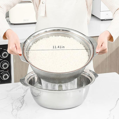 304 Stainless Steel Microporous Colander with Handle, Rice Washers Microporous Strainer Set For washing vegetables, fruits and rice, and draining cooked pasta. - Image 2