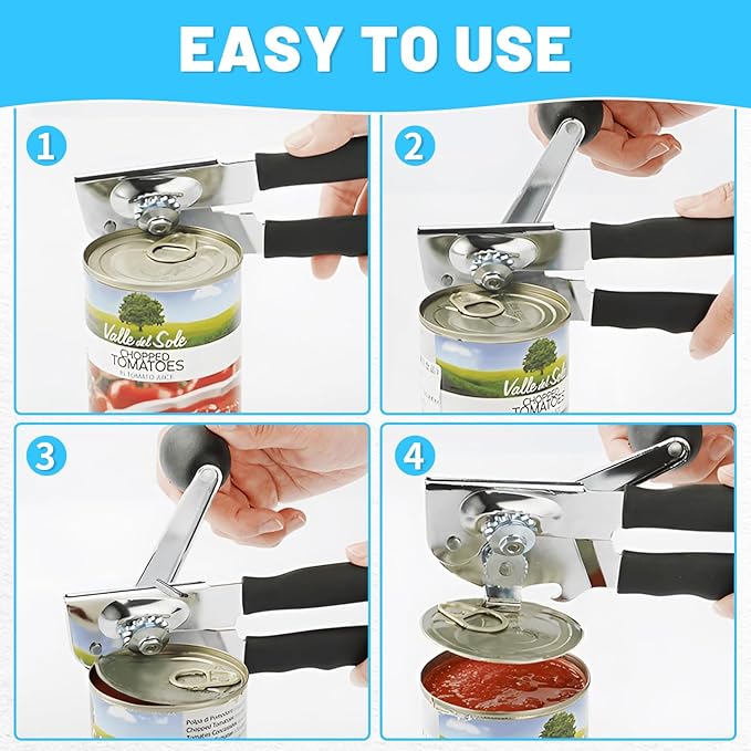 Commercial Can Opener,Stainless Steel Heavy Duty Hand Crank Manual Can Openers with Comfortable Extra-long Handles,Ergonomic Design,Black - Image 5