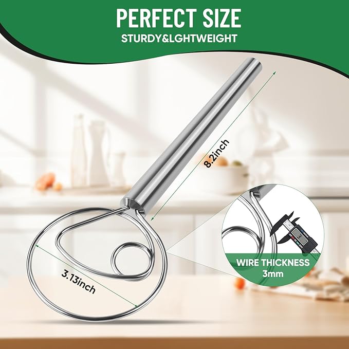 Danish Dough Whisk Stainless Steel Hook Dutch Bread Mixer Hand Tool for Sourdough Baking Making Blending Pastry Pizza - Image 3