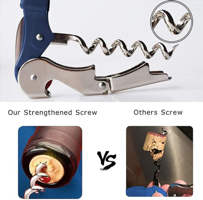 HYZ 2-Pack Wine Opener Waiter Corkscrew, Professional Wine Key for Servers, Bartender with Foil Cutter, Manual Wine Bottle Opener Double Hinged (Navy Blue) - Image 3