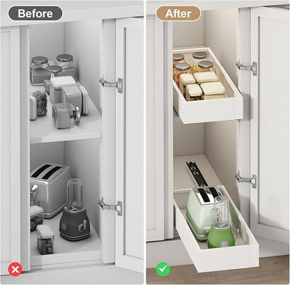 Pull out Cabinet Organizer,Expandable Width(7"-11"),Depth(17"-24"),Roll out Drawers,No Drill Adjustable Slide out Shelves for Kitchen,Pantry,for Both Lip and Lip-Free Cabinets,White(1PC) - Image 6