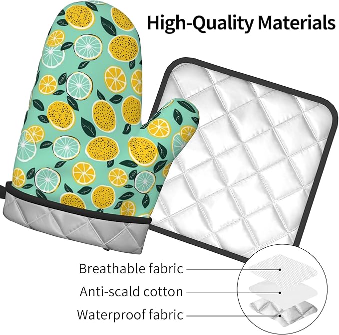 Lemon Pot Holders and Oven Mitts - Summer Teal Lime Refreshing Oven Glove Hot Pads for Kitchen Chef Gifts for Cooking Lover Cooks - Image 4