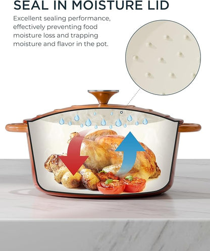 Enameled Cast Iron Dutch Oven - 4.5QT Dutch Oven Pot with Lid & Cotton Potholders - Heavy-Duty Non Stick Casserole Pot for Braising, Stews, Roasting, Baking, Suitable for All Stovetops, Vibrant Orange - Image 3
