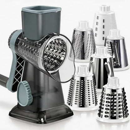 KEOUKE Rotary Cheese Grater Pro 6 in 1 - Shredder Crinkle Slicer Grinder Ice Shaver, Stable Suction, Time-saving Easy Use & Clean, Safe Morden Kitchen Tool for Cheese, Vegetable, Nuts, Chocolate by KEOUKE