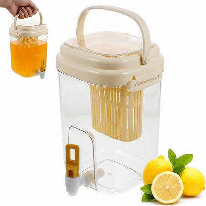 Drink Dispenser for Fridge with Filter Screen, 2L Leak-proof Plastic Beverage Dispenser with Spigot for Iced Tea, Lemonade, Juice, Water Pitcher Container for Bbq, Picnic & Partie (Yellow)
