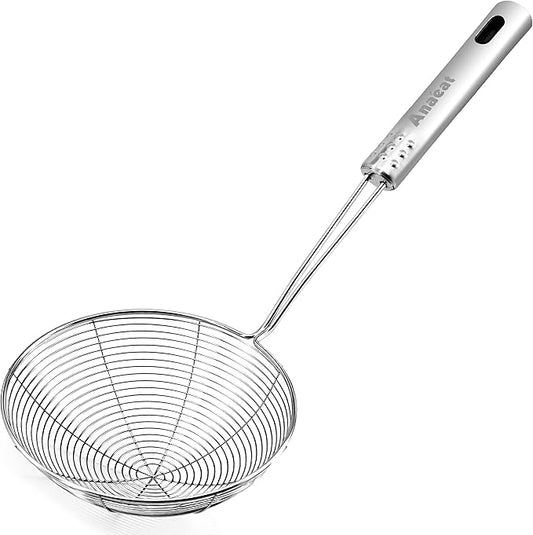 Anaeat 5.3" Stainless Steel Spider Skimmer, Professional Kitchen Pasta Strainer Spoon with Long Handle - Asian Strainer Ladle Wire Skimmer Spoons for Cooking and Frying