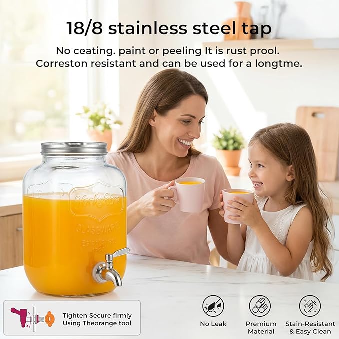 DD&HAPP 2 Gallon Glass Drinks For Parties With Stand.Stainless Steel Spigots & Metal Stand,Large Capacity Beverage Dispenser for Party,Infused Water,Iced Tea,Lemonade,Outdoor,Commercial Use. - Image 4