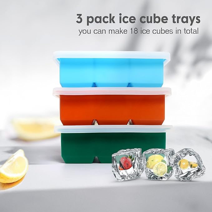 Excnorm Silicone Ice Cube Trays 3 Pack - Large Size Silicone Ice Cube Molds with Leak Proof Removable Lid Square Ice Cube Tray And BPA Free for Cocktail,Whiskey, Stackable Flexible Ice - Image 5