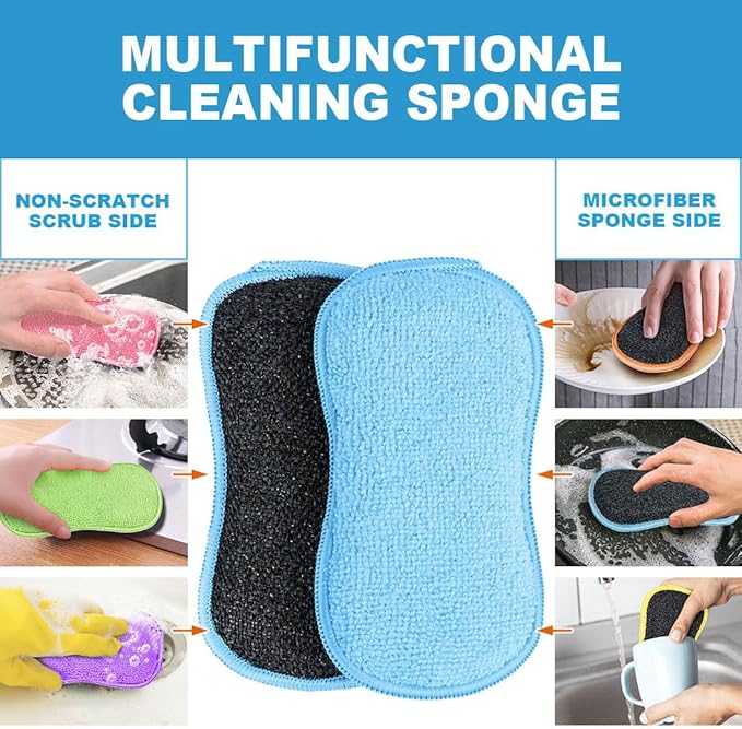 HOMEXCEL 6 Pack Multi-Purpose Scrub Sponges Kitchen, Dish Sponge, Non-Scratch Microfiber Sponge for Efficiently Cleaning Dishes, Pots, and Pans (Multicolor) - Image 3