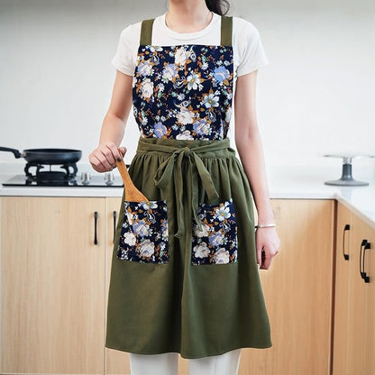Pinknoke Vintage Pinafore Apron Dress for Women with Pockets Cute Floral Chef Aprons for Kitchen Cooking Baking Gardening - Image 9