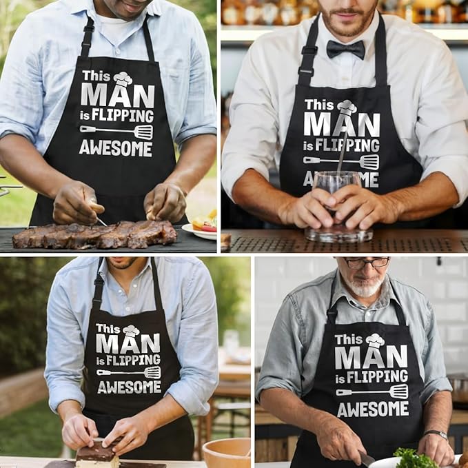 SANDJEST Funny Mens Aprons with Pockets for BBQ Grilling Cooking Grandpa Husband Apron for Birthday Christmas Father's Day