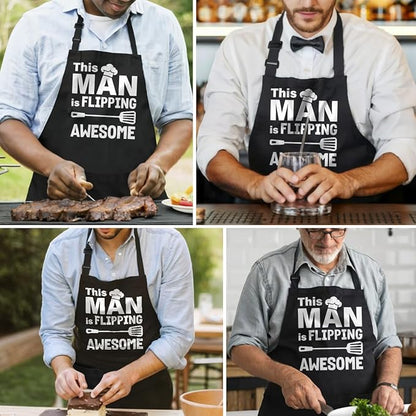SANDJEST Funny Mens Aprons with Pockets for BBQ Grilling Cooking Grandpa Husband Apron for Birthday Christmas Father's Day