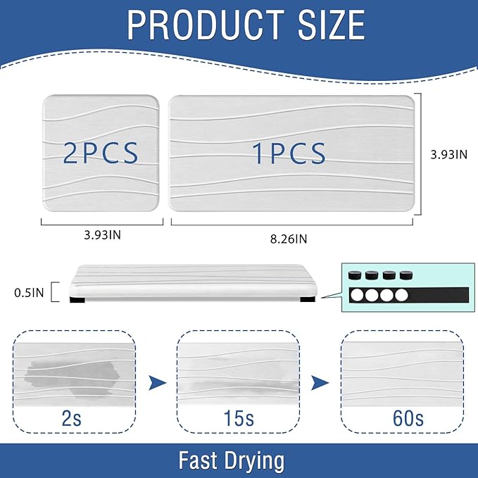 3PCS Water Absorbing Stone Tray, Fast Drying Stone Sink Tray, Stones Soap Trays, Water Absorbent Diatomite Trays, Diatomite Coasters for Kitchen Sink Bathroom Counter, Hand Soap Dish & Holders - Image 6