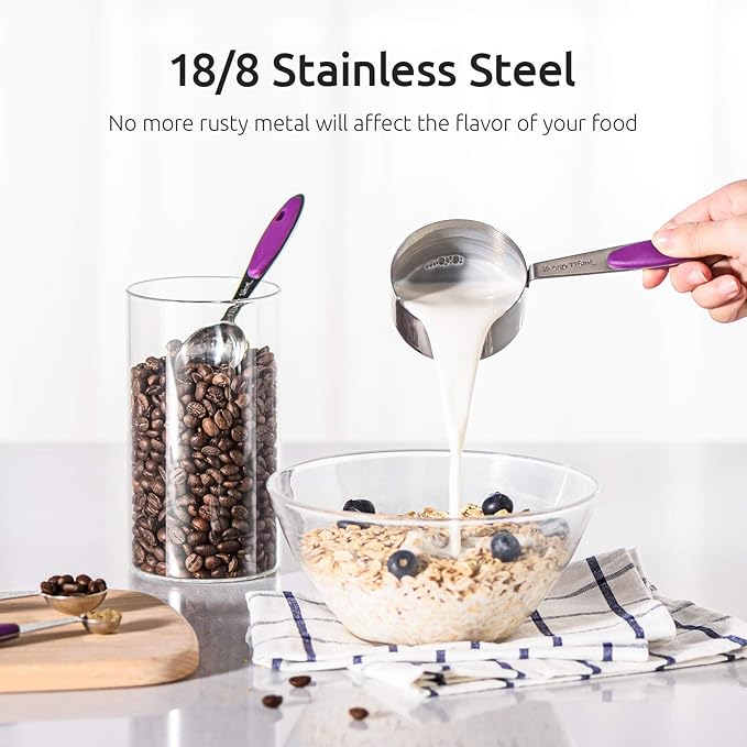 U-Taste 10 Piece Measuring Cups and Spoons Set in 18/8 Stainless Steel (Purple) - Image 3