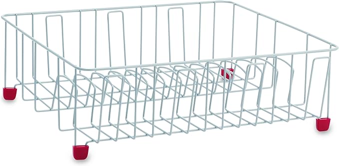 Farberware Classic Large Rust Resistant Full Dishrack with Removable 3 Compartment Flatware Caddy, Andlged Drain Board, 3-Piece, Red - Image 4