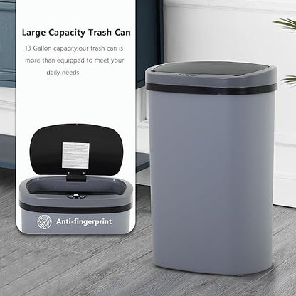 13 Gallon/50 L Kitchen Trash Can with Lid, Garbage Can with Touch-Free Lid, Cute Automatic Trash Can Bathroom Trash Bin, Motion Sensor Waterproof Trash Bin