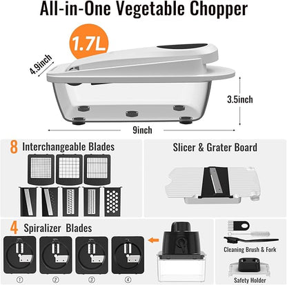 12 Blade All-in-1 Vegetable Chopper Mandoline Slicer with Container, Spiralizer with Containers, Food Chopper, Onion Chopper, Veggie Cutter for Salad, Kitchen Gadgets Accessories Essentials, White - Image 2