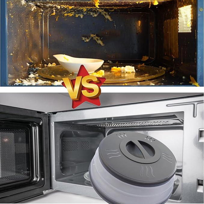 Microwave Splatter Cover Vented for Food, Microwave Plate Cover Splatter Guard & Colander, Fruit Vegetables Drainer with Hook Hole, Dishwasher-Safe,BPA-Free Silicone & Plastic (Grey)