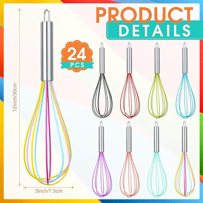 Domensi 24 Pcs 12 Inch Whisks Bulk for Cooking Silicone Whisks Non Scratch Stainless Steel Egg Beater Colorful Coated Metal Heat Resistant Egg Beaters for Valentines Day Party Favor Gift Supplies - Image 2