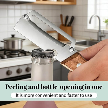Zero Snag Wooden Peeler, 2-in-1 Multifunctional vegetable peeler, Stainless Steel Sharp Blades with Bottle Opener (1PCS)