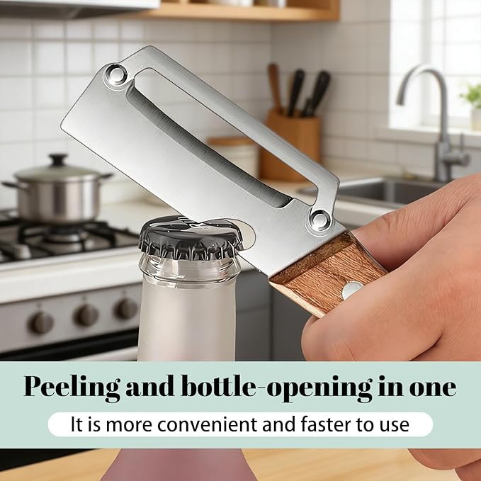 Zero Snag Wooden Peeler, 2-in-1 Multifunctional vegetable peeler, Stainless Steel Sharp Blades with Bottle Opener (2PCS)