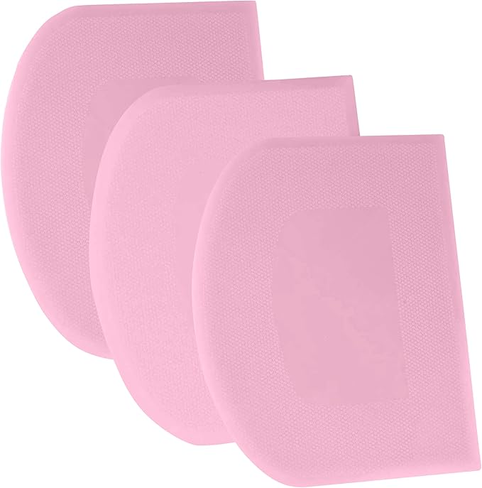 SURDOCA Dough Scraper Bench Scraper - 3P 8.3x5.5" Plastic Flexible Bowl Scraper, Sharp Edge & Angles Cake Scraper. Non-Slip Bakeware Decorating Tools Sculpting & Modeling Tools - Pure Pink by SURDOCA