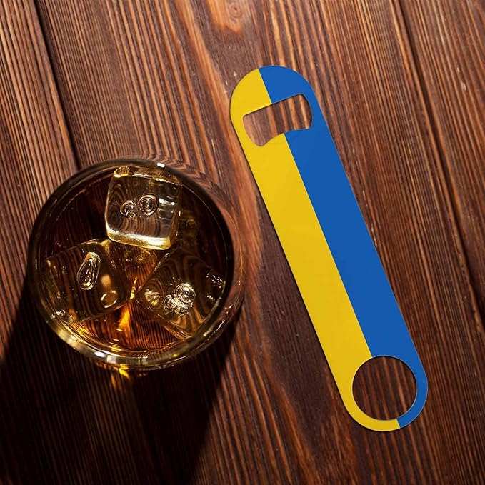 Ukraine Flag Stainless Steel Bottle Opener Yellow Blue Ukrainian Symbol Emblem Flat Beer Bottle Opener Keychain for Home Kitchen Bar Restaurant Party Birthday Gift