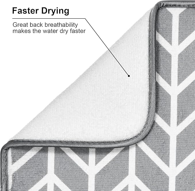 SUBEKYU Dish Drying Mat for Kitchen Counter, Absorbent Microfiber Dishes Drainer Mats/Rack Pads, 2 Pack, Light Grey, Branch - Image 3