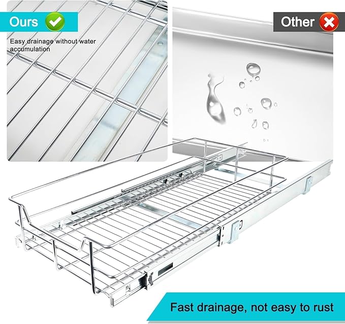 Pull Out Cabinet Organizer 17" W X 22" D, Slide Out Drawers For Kitchen Organizers and Storage, Pull Out Drawers For Cabinets Capacity Heavy Duty Caddy, Cabinet Shelves Chrome-Plated, Bathroom Pantry - Image 7
